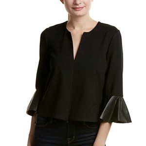 BCBGMAXAZRIA Valari Top with Faux Leather Bell Sleeve in Black